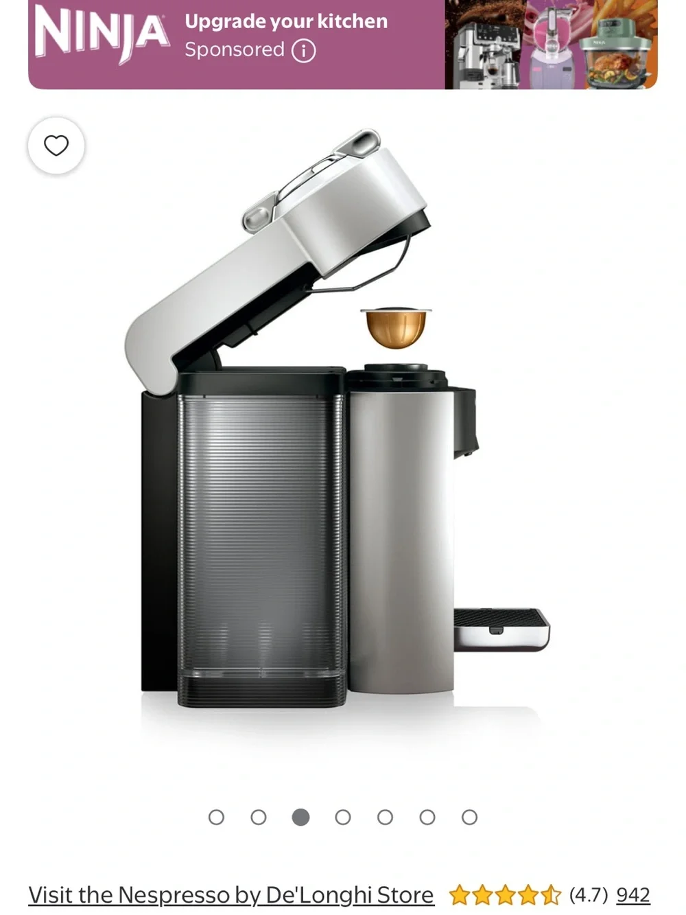 Nespresso Espresso Machine in Silver and Black with Clear Water Tanks